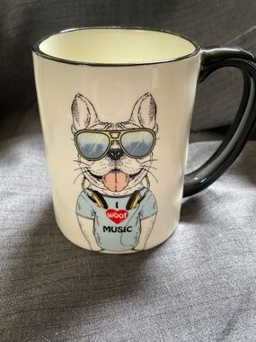 Signature Cream and Black 'Woof Music' Dog Mug